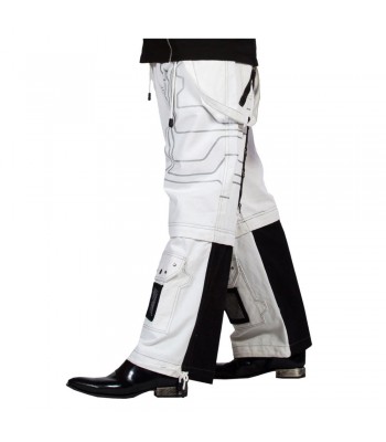 Men Gothic Trousers White Black Straps Trousers Gothic Pant Punk Cyber Pant